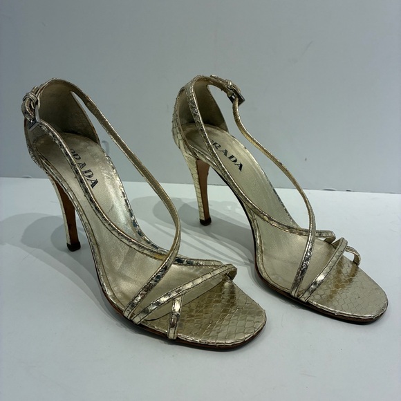 Prada Shoes - Prada Vintage Y2K Gold Snake Skin Open-toe Pumps Eu 35 US 5